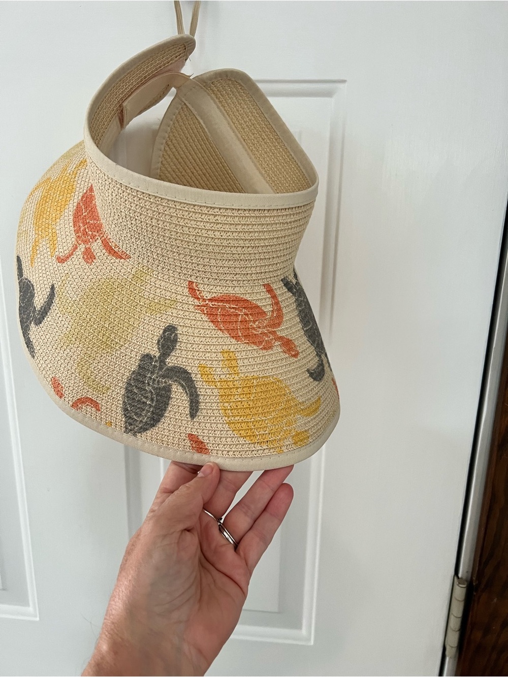 Beige Kids Sun Visor with Colorful Turtle Print